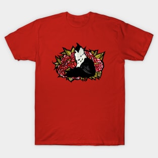 Red Roses Tuxedo Cat T-Shirt